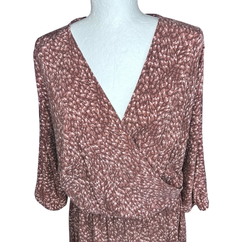 Garnet Hill Faux Wrap Knit Dress M Batwing Blouson Closet Staple Earth Tones - Picture 3 of 8